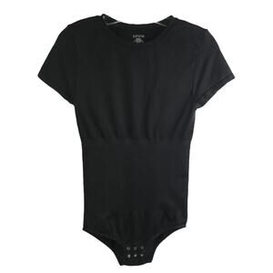 Yummie Shaping Bodysuit‎ Womens Sz M/L Black Short Sleeves Crew Neck Snap Button